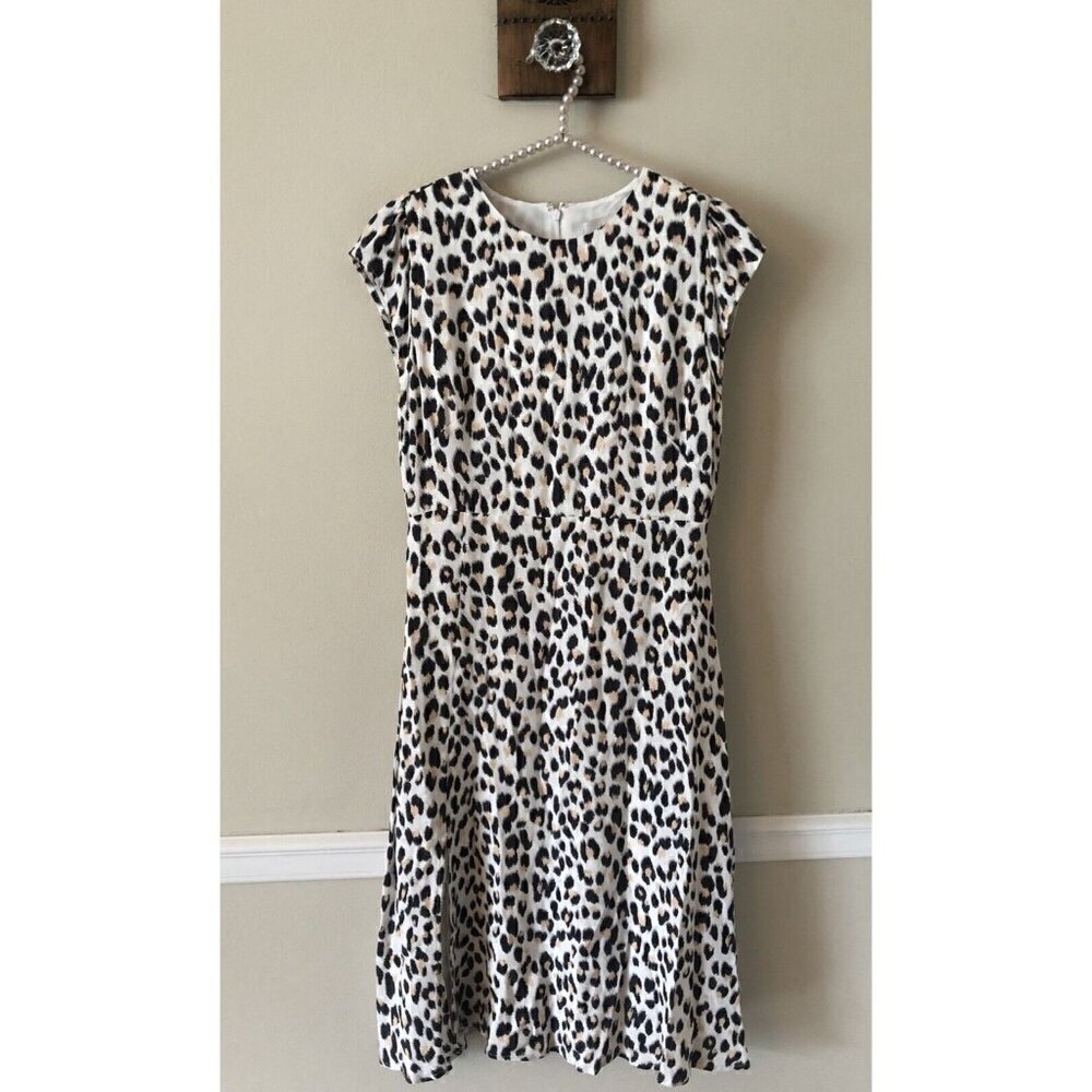 LOFT Petite Womens Size 4P Animal Print Midi Dress Cap Sleeve